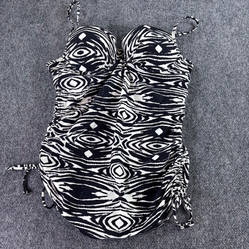 Assets‎ by Sara Blakely Spanx Swimsuit Womens L Black White Ruched Top Underwire
